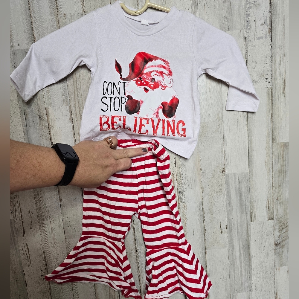 Boutique Christmas Santa Girls 3-6 month Outfit Top & Pants Holiday